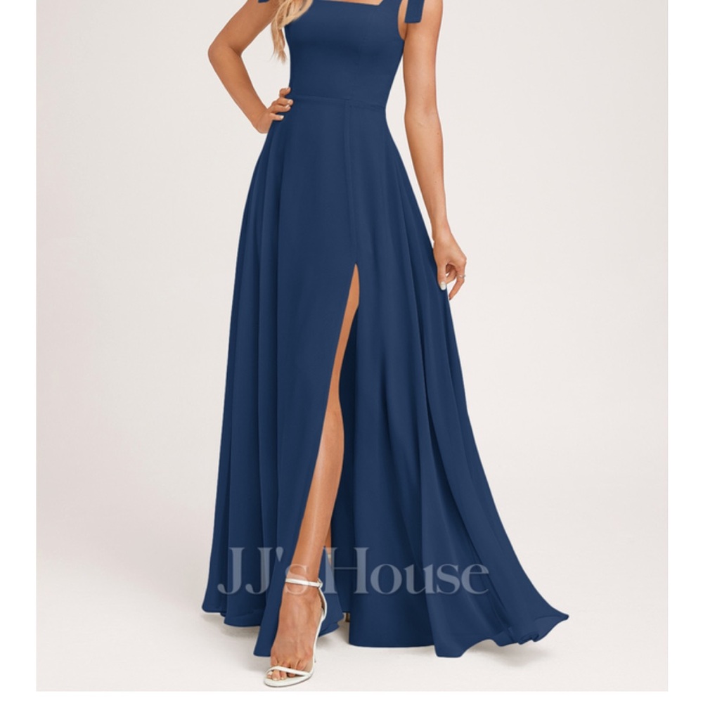 JJsHouse Yaxeni Navy Blue A-line Square Chiffon Dress #298073
